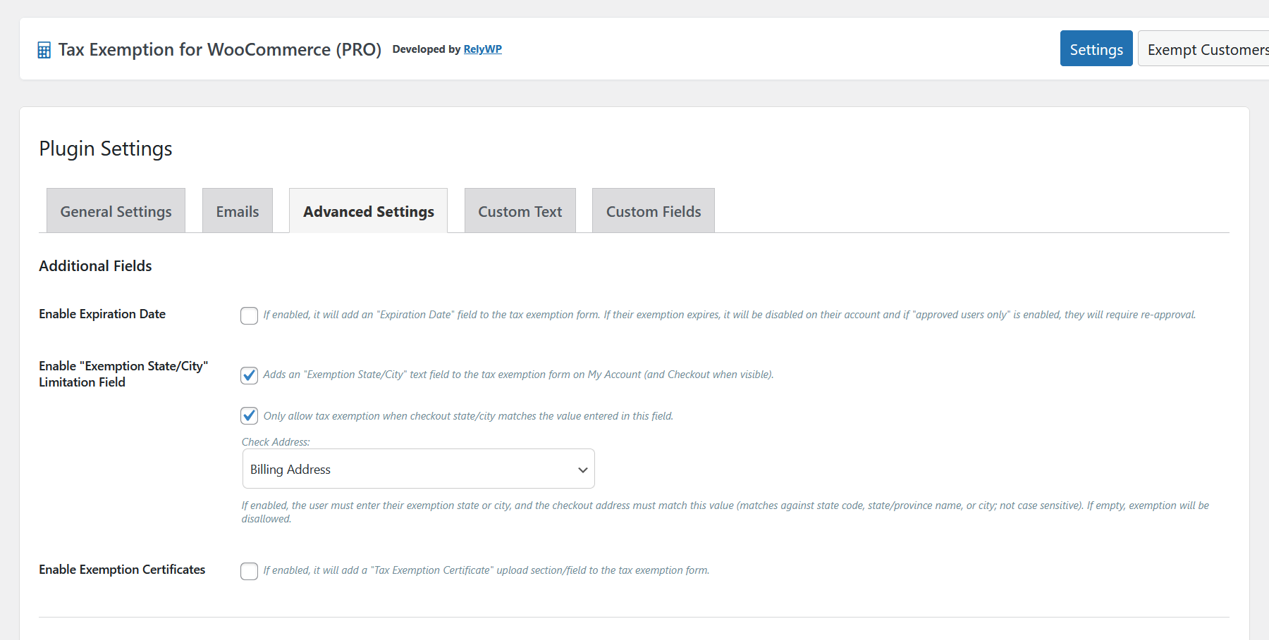 Update 2.3.0 – Tax Exemption for WooCommerce – State/City Limits