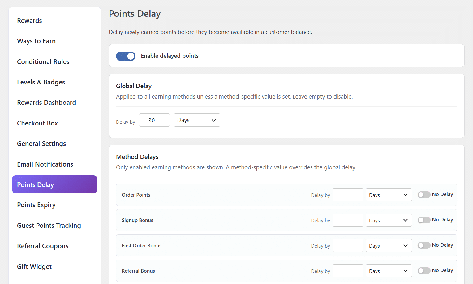 Update 1.12.0 – Simple Points and Rewards: Points Delay