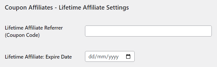 Coupon Affiliates lifetime affiliate settings on the WordPress user profile
