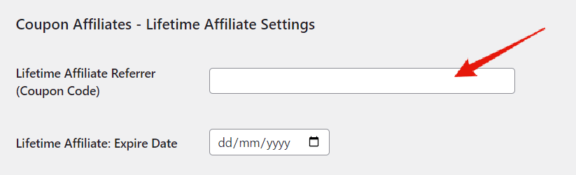 Coupon Affiliates lifetime affiliate settings on the WordPress user profile