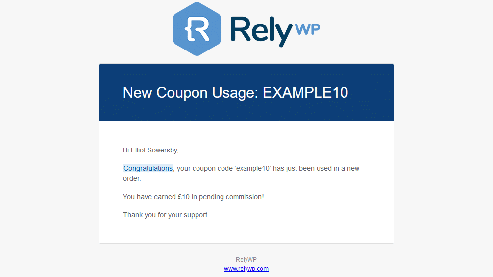 Example new referral commission email