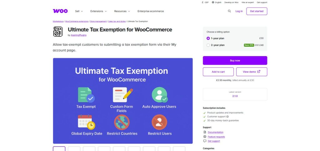 Ultimate Tax Exemption for WooCommerce by AspiringPlugins on the WooCommerce.com Marketplace