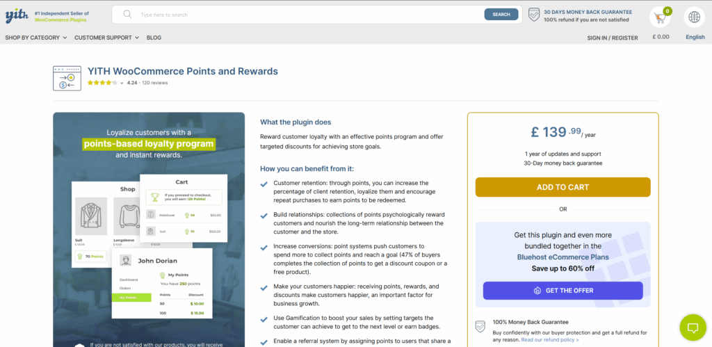 YITH WooCommerce Points and Rewards product page on the YITH website